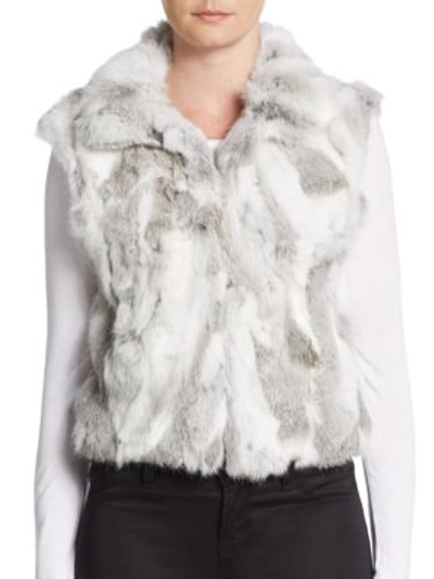 Adrienne Landau Spread Collar Rabbit Fur Vest In Natural Grey