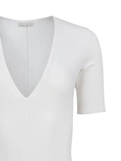 Fleur Du Mal Organic Cotton Deep V Bodysuit Ivory In White
