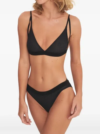 Undress Code Be True Sheer-stripe Bra In Black