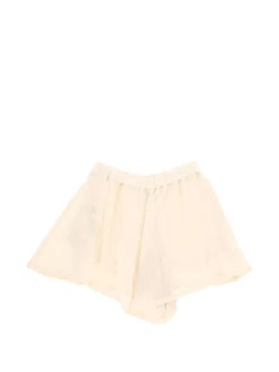 120% Lino Elasticated Flared Mini Shorts In Neutral