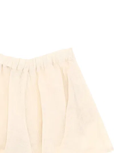 120% Lino Elasticated Flared Mini Shorts In Neutral