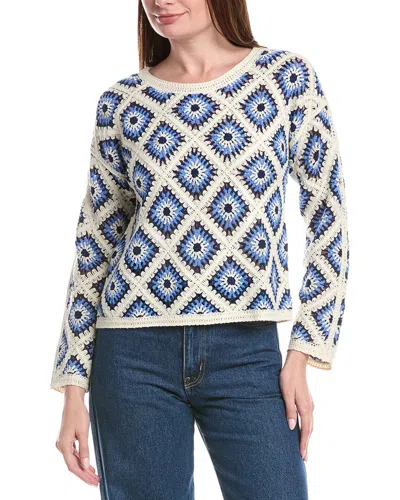 Joseph A . Boxy Diamond Crochet Pullover In Blue