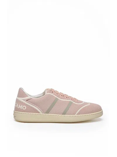 Ferragamo Dedalo Technical Fabric Logo Sneakers In Pink