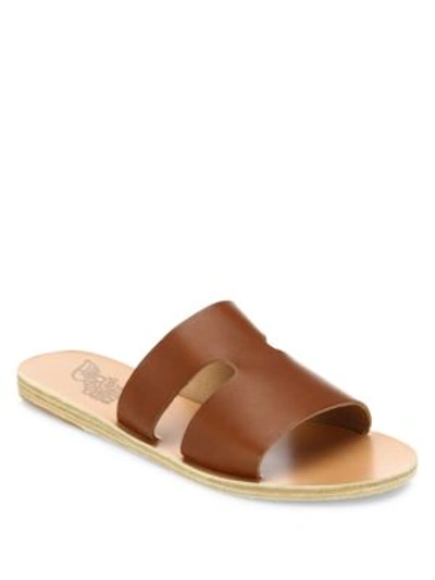 Ancient Greek Sandals Apteros Cutout Leather Slides In Brown
