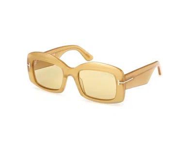 Tom Ford Venetia Light Brown Rectangular Ladies Sunglasses Ft1218 39e 53 In Yellow