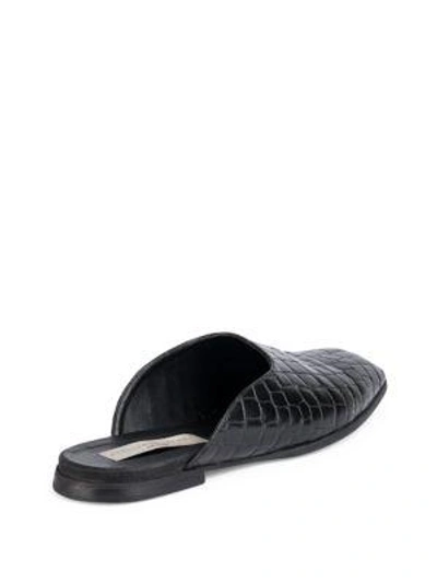 Shop Stella Mccartney Croc-embossed Leather Flat Mules In Black