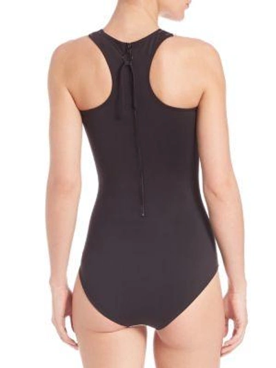 Shop Stella Mccartney One-piece Colorblock Swimsuit In Black/stone
