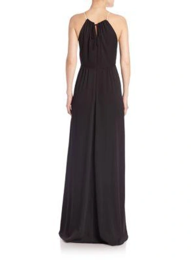 Shop Halston Heritage Shirred Neck Colorblocked Gown In Chalk Black