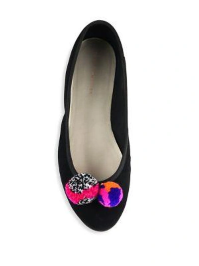 Shop Sophia Webster Bo Pom-pom Suede Ballet Flats In Black