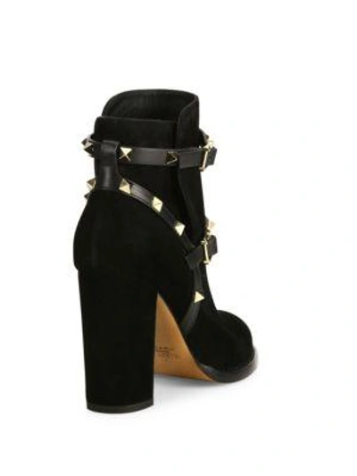 Shop Valentino Rockstud Suede Block Heel Booties In Black