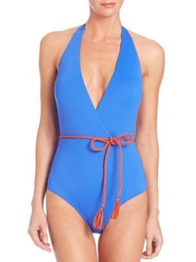 Shop Lazul One-piece Goldie Plunge Swimsuit In Blue Rust