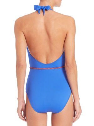 Shop Lazul One-piece Goldie Plunge Swimsuit In Blue Rust