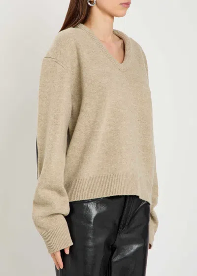 Acne Studios Elbow-patch V-neck Sweater In Neutral