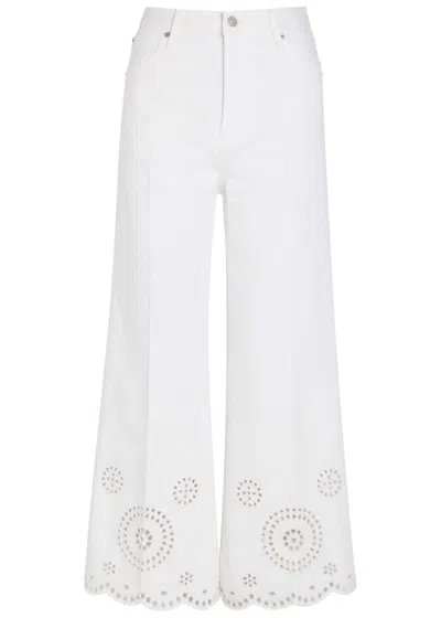 Frame The Eyelet Flare Embroidered Flared-leg Jeans In White