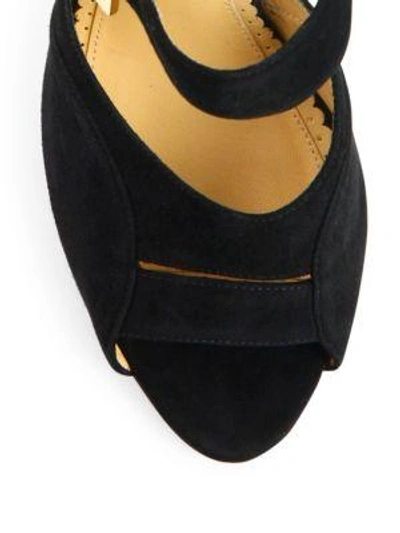 Shop Charlotte Olympia Marcella Suede & Metallic Wedge Sandals In Black-gold