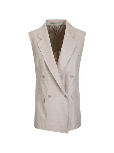 Tagliatore Grey Solid Sleeveless Jacket In Neutral