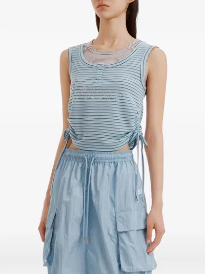Mini Cream Striped Drawstring Tank Top In Multi