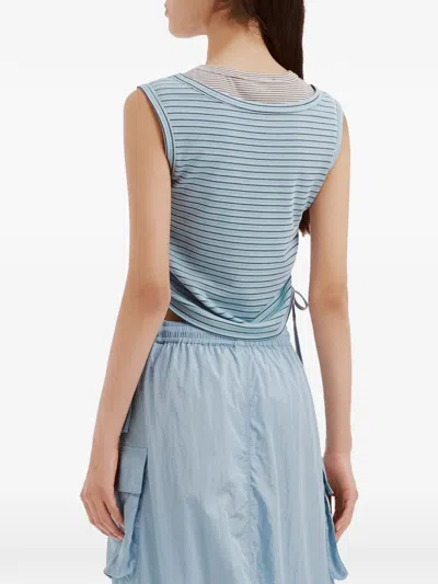 Mini Cream Striped Drawstring Tank Top In Multi