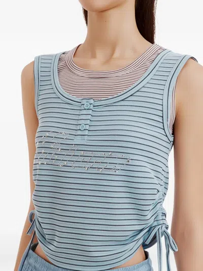 Mini Cream Striped Drawstring Tank Top In Multi