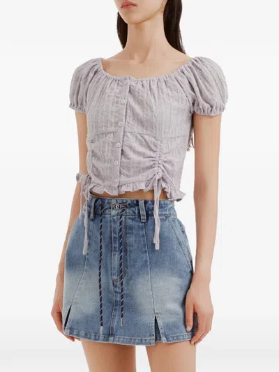 B+ab Ruched Button-front Top In Purple
