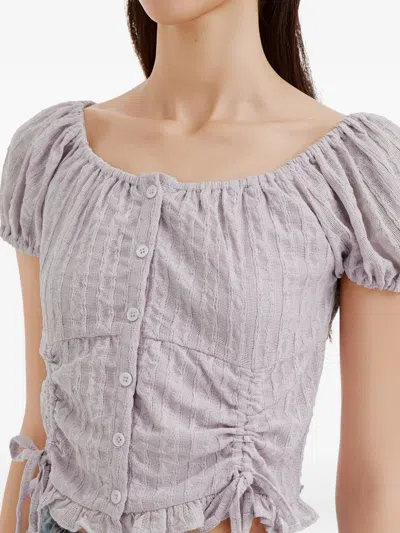 B+ab Ruched Button-front Top In Purple