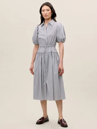 Rebecca Taylor Striped Poplin Puff Sleeve Shirt Dress In Blue In Gray
