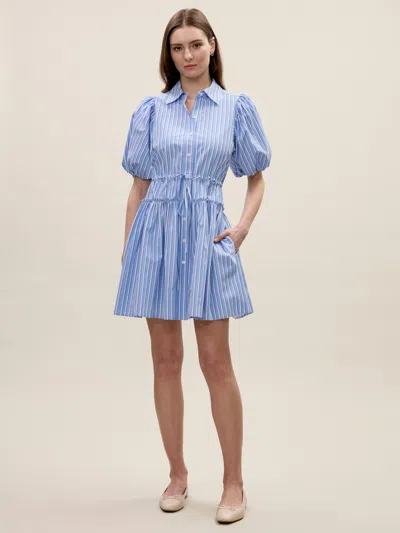 Rebecca Taylor Priya Poplin Shirt Dress In Blue Stripe Combo