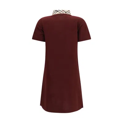 Burberry Dress Checked Collar Short Sleeves Design In Burgundy