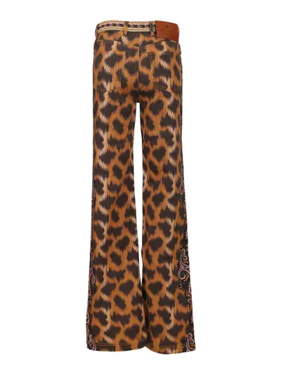 Etro Bootcut Jeans In Bull Denim With Animal Motif In Neutral