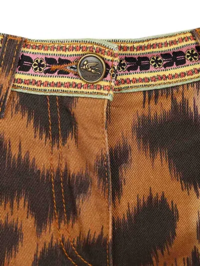 Etro Bootcut Jeans In Bull Denim With Animal Motif In Neutral