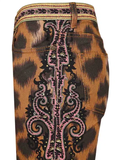 Etro Bootcut Jeans In Bull Denim With Animal Motif In Neutral