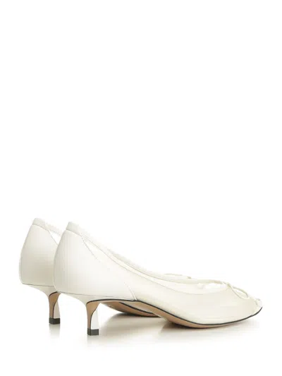 Jacquemus Tourni Bow-detailed Leather-trimmed Mesh Pumps In White