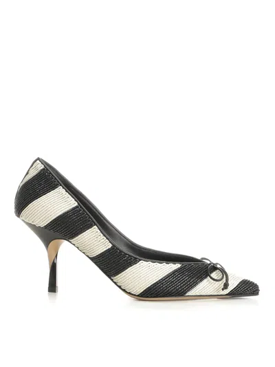 Jacquemus Les Escarpins Tourni 80 Striped Faux Raffia Pumps In Black