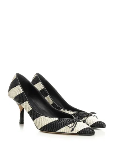 Jacquemus Les Escarpins Tourni 80 Striped Faux Raffia Pumps In Black