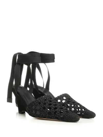 Jacquemus Woven Ankle-tie Heeled Sandals In Black