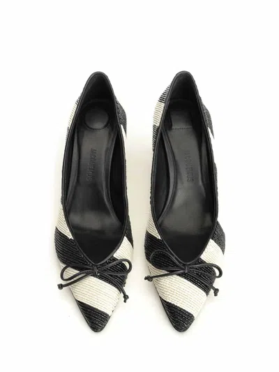 Jacquemus Les Escarpins Tourni 80 Striped Faux Raffia Pumps In Black