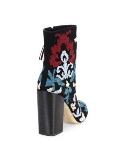 Shop Rebecca Minkoff Bojana Embroidered Suede Block Heel Booties In Black-multi