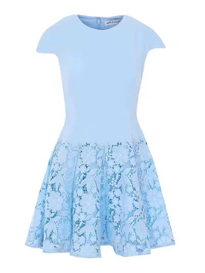 Self-portrait Womens Self Portrait Cap-sleeve Crepe And Lace Mini Dress In Blue