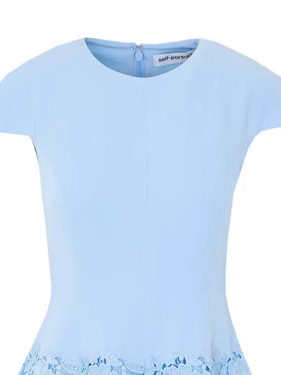 Self-portrait Womens Self Portrait Cap-sleeve Crepe And Lace Mini Dress In Blue