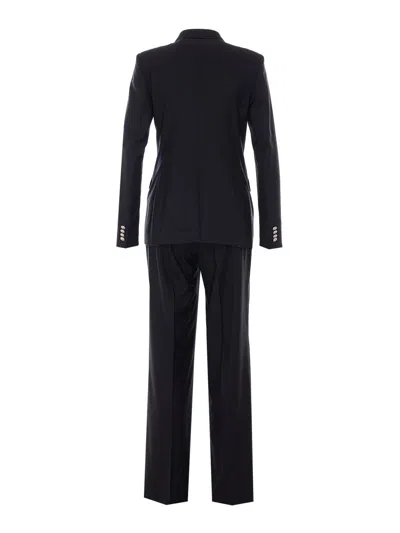 Tagliatore Linen Double Breasted Suit Gold Buttons In Black