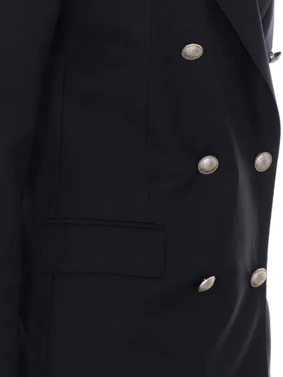 Tagliatore Linen Double Breasted Suit Gold Buttons In Black