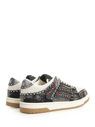 Amiri Skel Top Black Sneaker With Beads And Crystals Application And Logo On The Heel In Fabric And Cotton In Black