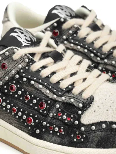 Amiri Skel Top Black Sneaker With Beads And Crystals Application And Logo On The Heel In Fabric And Cotton In Black