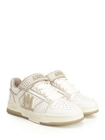 Amiri Men 'skyline' Beige Sneaker With Maxi Logo On The Side And Velcro Strap With Logo In Leather M In Neutral