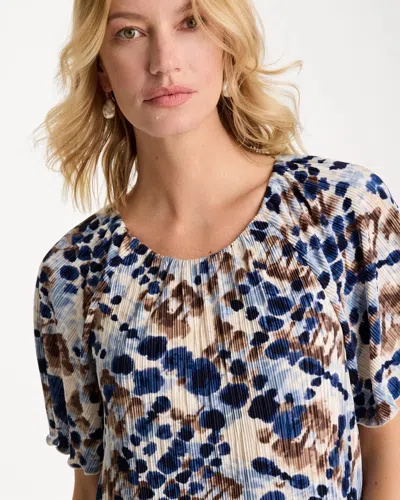Chico's Printed Bodre Tee In Blue In Multi