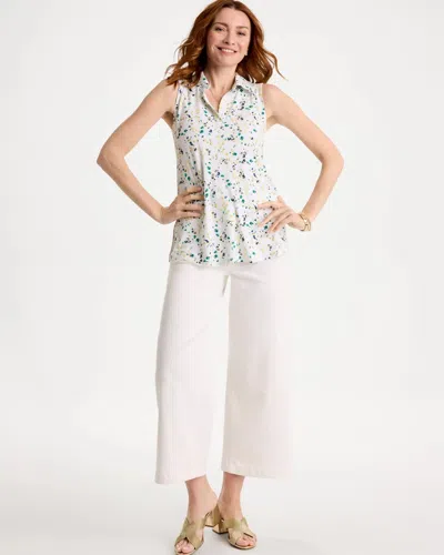 Chico's Printed Collared Tunic Tank In Sage Lime In Multi