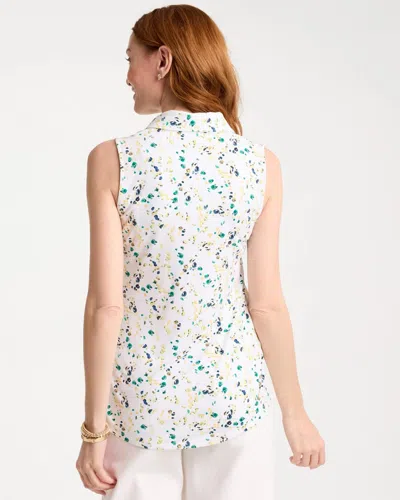 Chico's Printed Collared Tunic Tank In Sage Lime In Multi