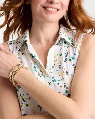 Chico's Printed Collared Tunic Tank In Sage Lime In Multi