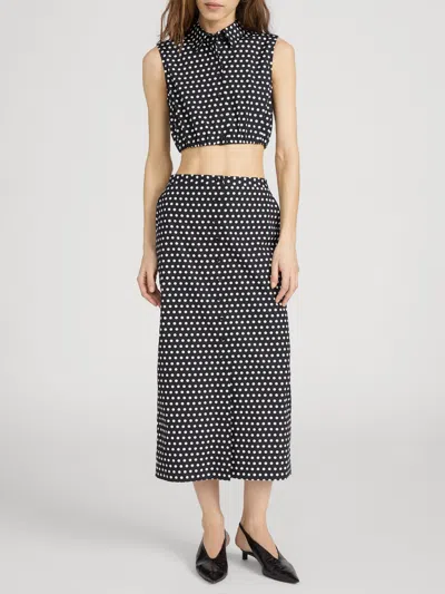 Frame The Dot Front Button Midi Skirt In Black