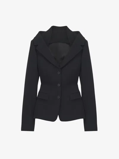 Alexander Mcqueen Mcqueen Off The Shoulder Wool Grain De Poudre Harness Jacket In Animal Print
